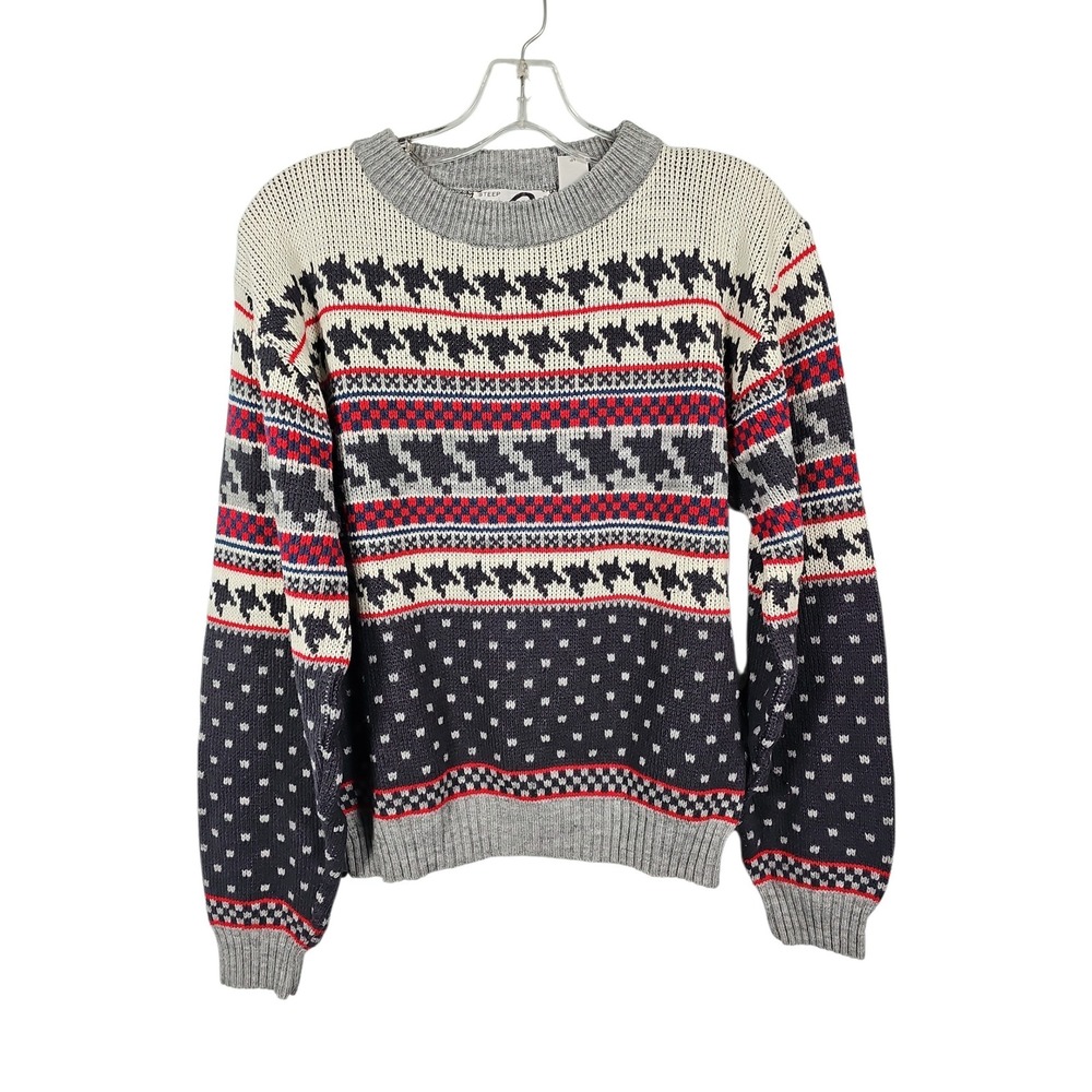 Steep Slopes Ski Sweater Vintage Fair Isle Nordic Knit Red Navy Men's Medium